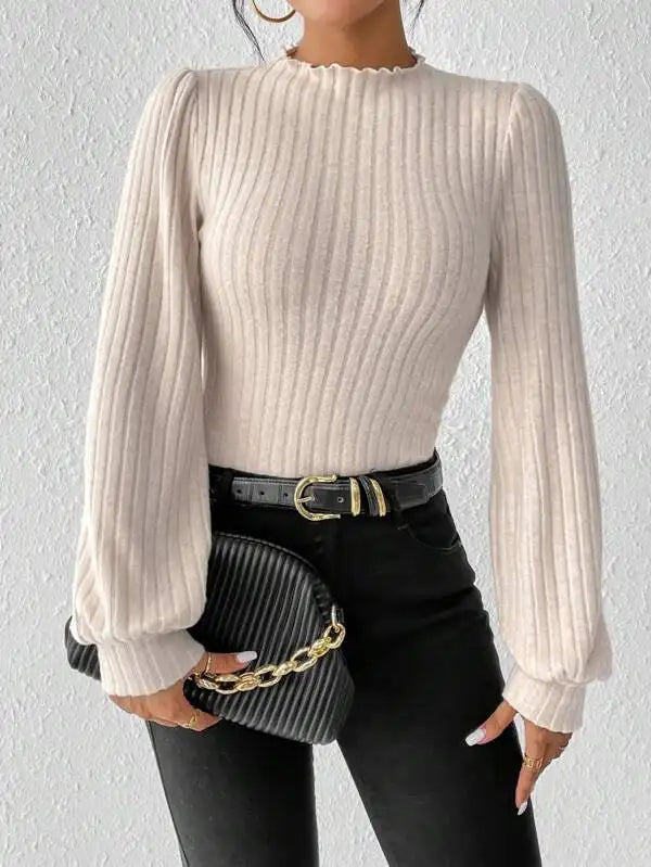Long Sleeve Ribbed Knit Slim Fit Bodysuit for Women
