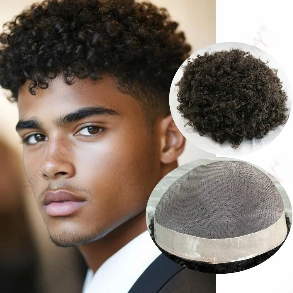 Natural Looking Kinky Curly Afro Human Hair Toupee for Women