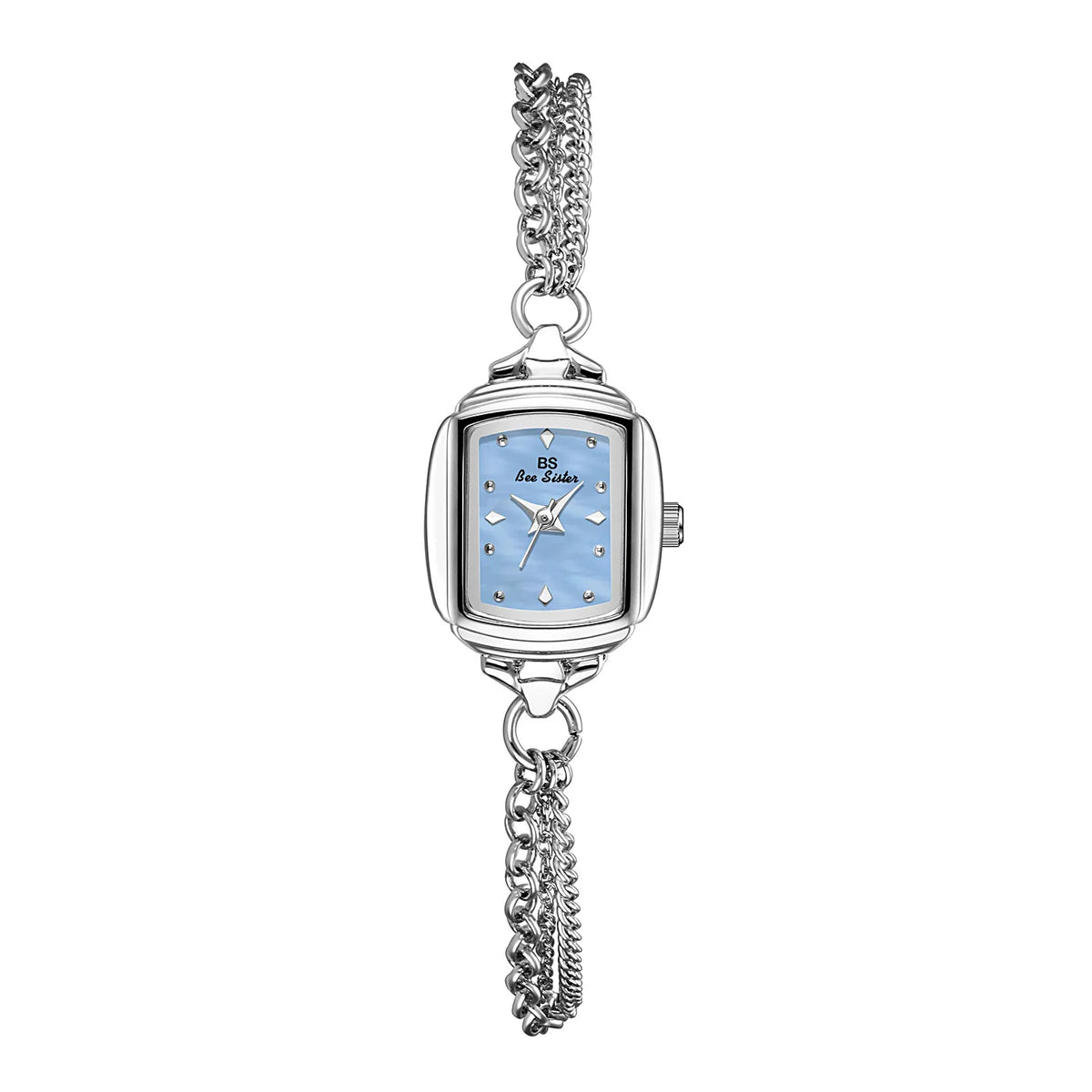 Light Blue Bracelet Watch With Silver Quartz Movement for Women