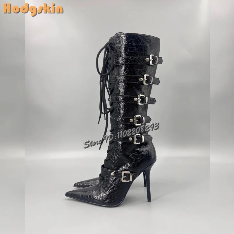 Faux Hair Over-the-Knee Pointed Toe Boots for Women