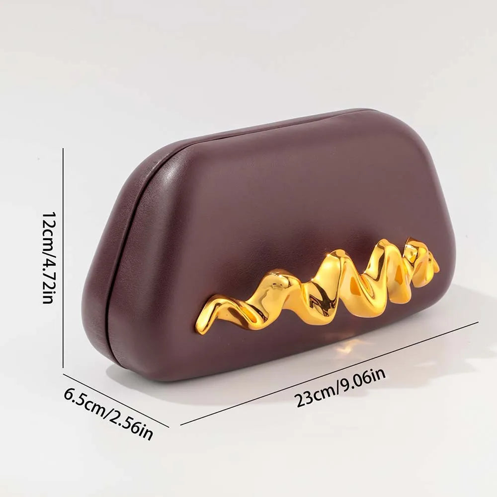 2025 Gold Metal Closure Box Clutch Bag for Women Vintage PU Leather Evening Bags Party Wedding Purse Clutch Elegant Prom Handbag