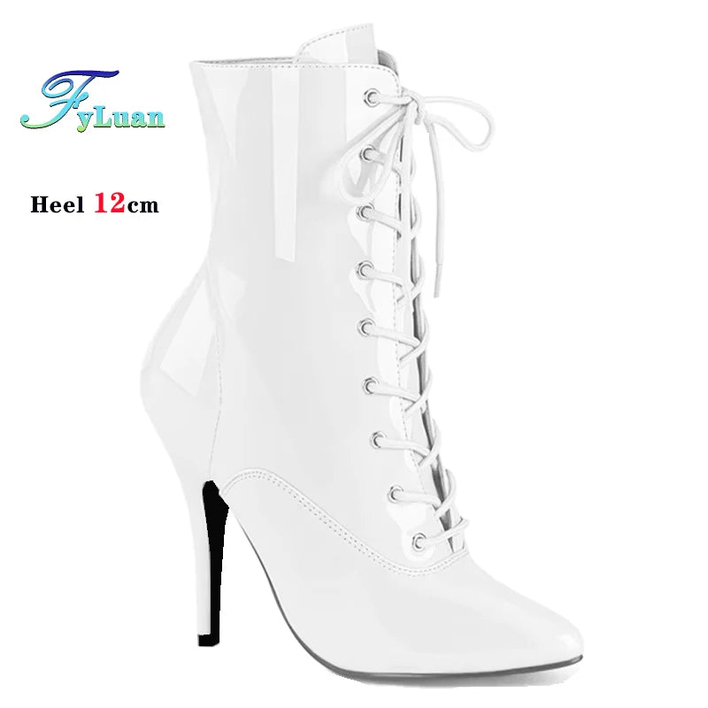 Stylish Matte Black High Heel Platform Ankle Boots for Women