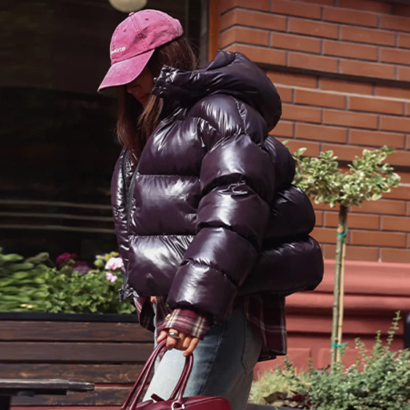 Detachable Hood Cropped Padded Winter Jacket for Women