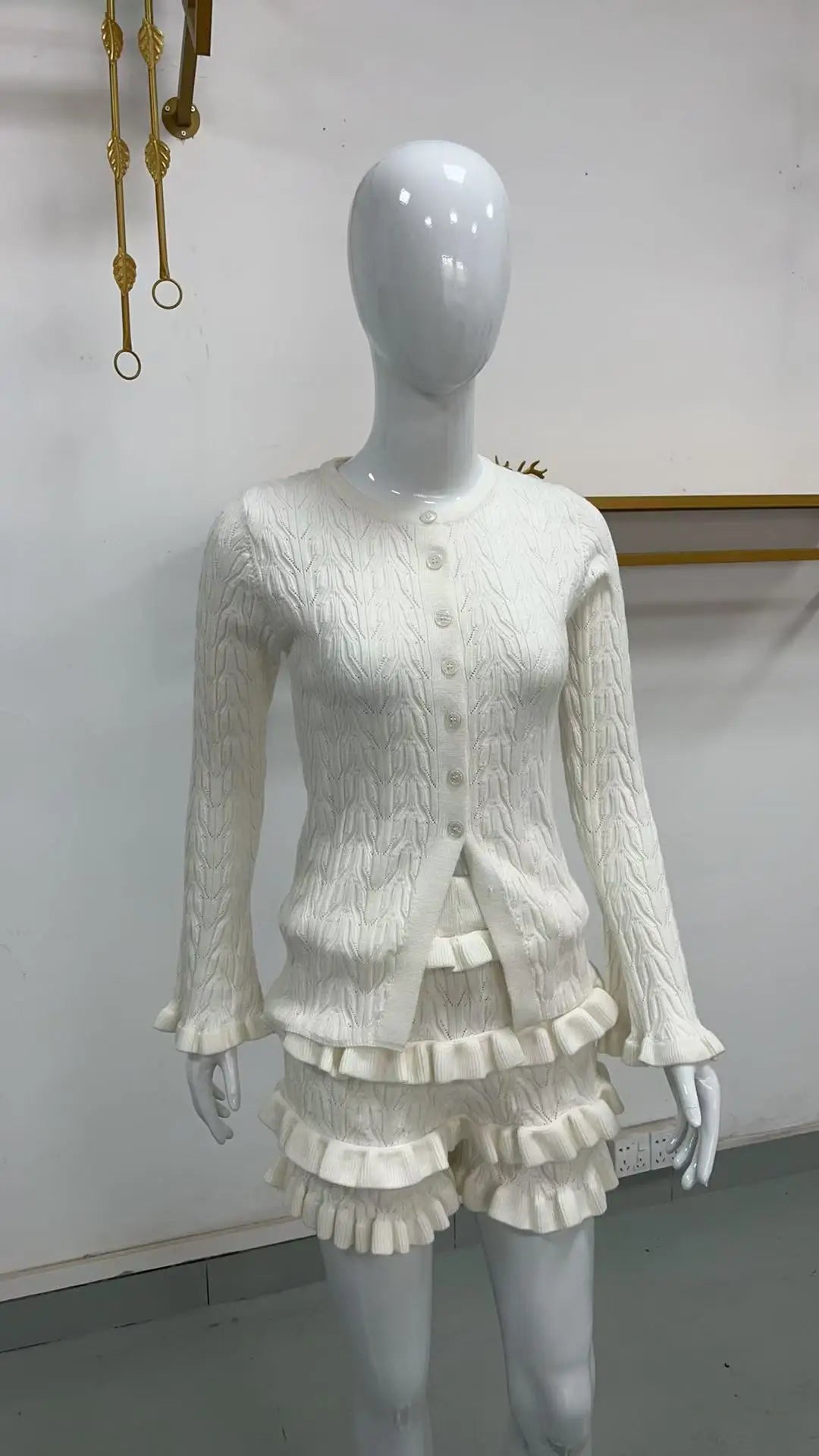 Ruffled Patchwork Knit Set