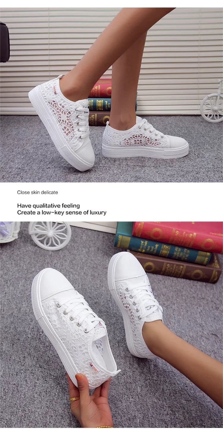 Lightweight Embroidered Lace Up Sneakers For Women