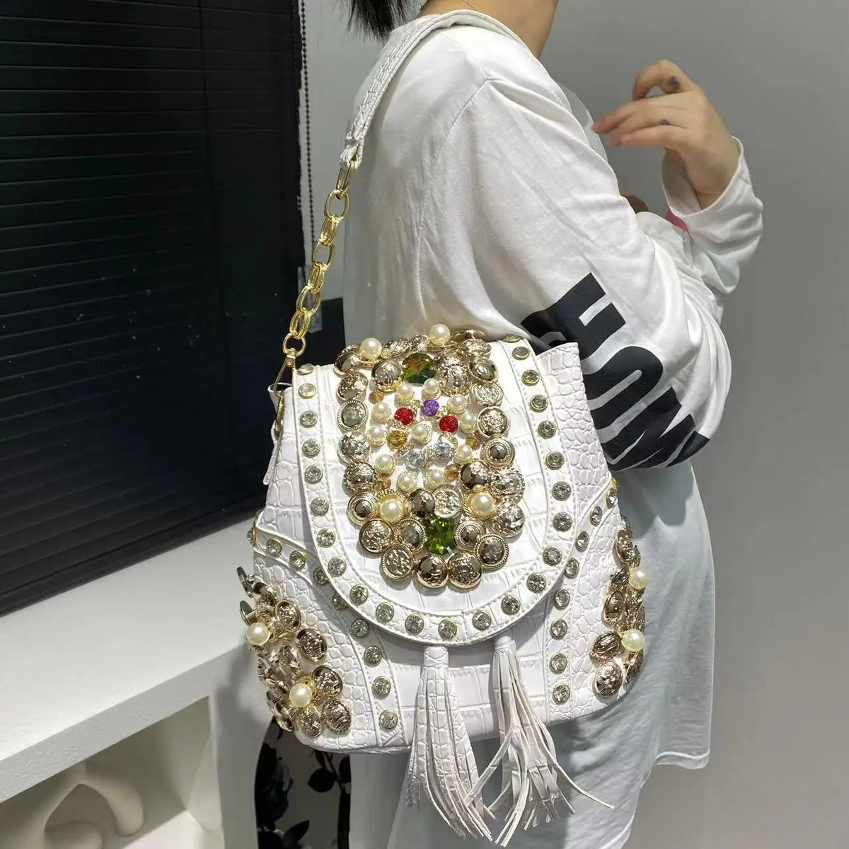 Women's New Backpack Elegant Diamond-encrusted Backpacks Multi-functional Beaded Trendy Crossbody Bucket Bag Large Capacity