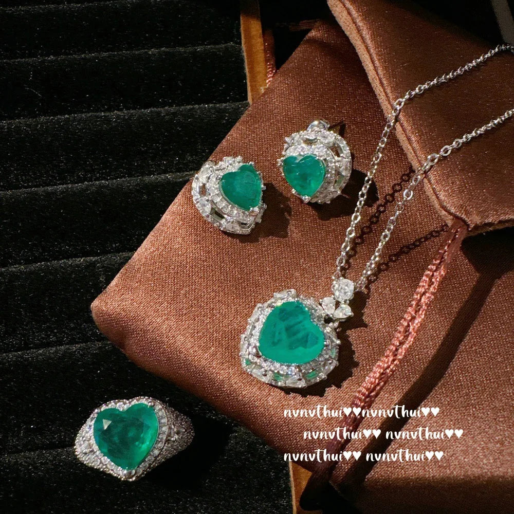 Heart Shaped Tourmaline Jewelry Set for Women