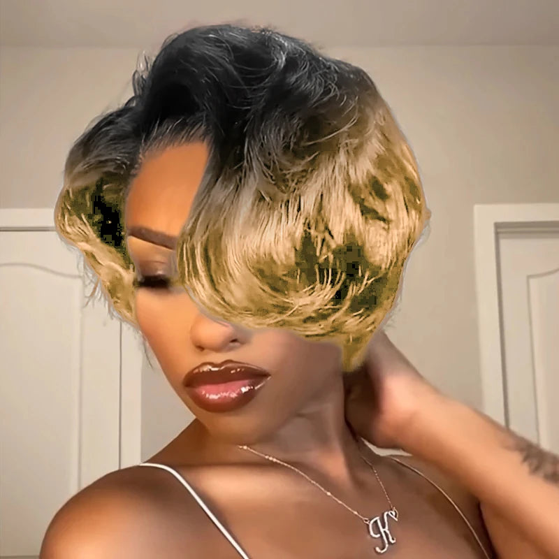 Short Pixie Lace Front Bob Wig With Human Hair for Women