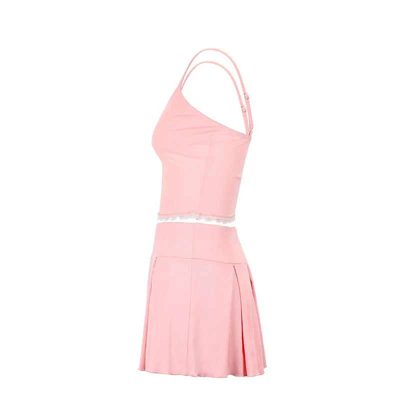 Bow Pleated Two-Piece Skirt Set