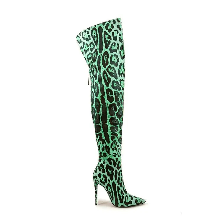 Purple Gradient Leopard Print Over-the-Knee Boots for Women