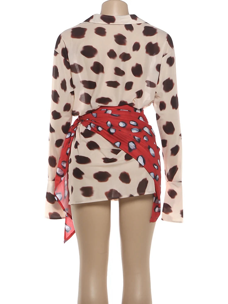 Full Sleeve Polka Dot Patchwork Bodycon Dress for Women