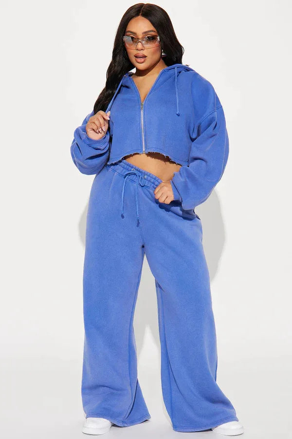 Hooded Cropped Sweatshirt And Long Pants Set for Women