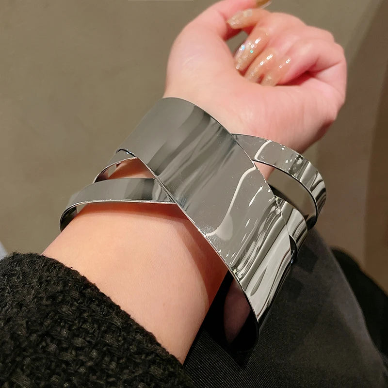 Layered Geometric Metal Cuff Bracelet