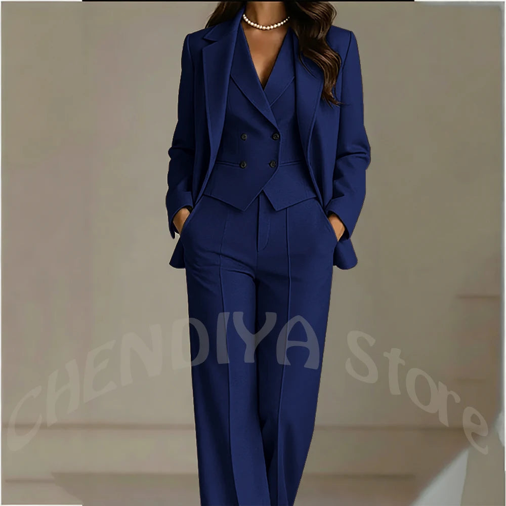Elegant Solid White Women Suit Slim Fit Long Sleeve Notched Lapel Casual Business Wear Professional Female Work Outfit 3 Pieces