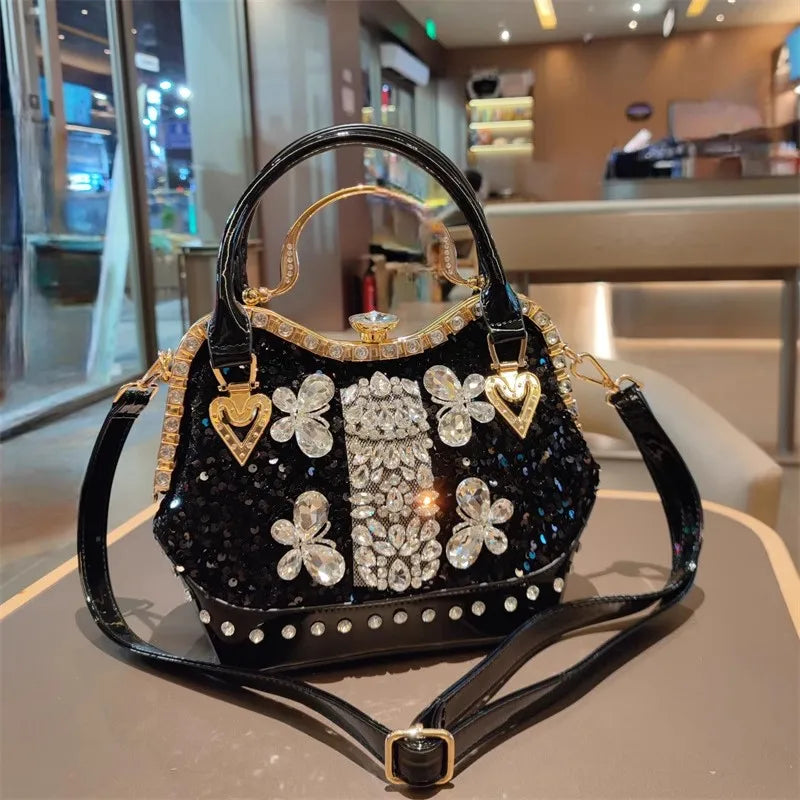Crystal Sequin One Shoulder Crossbody Handbag for Women