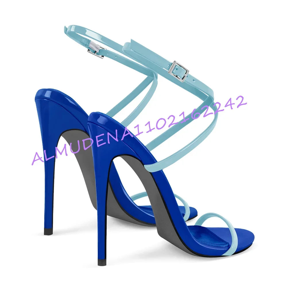Two-Tone Patent Leather Stiletto Ankle Strap Sandals for Women