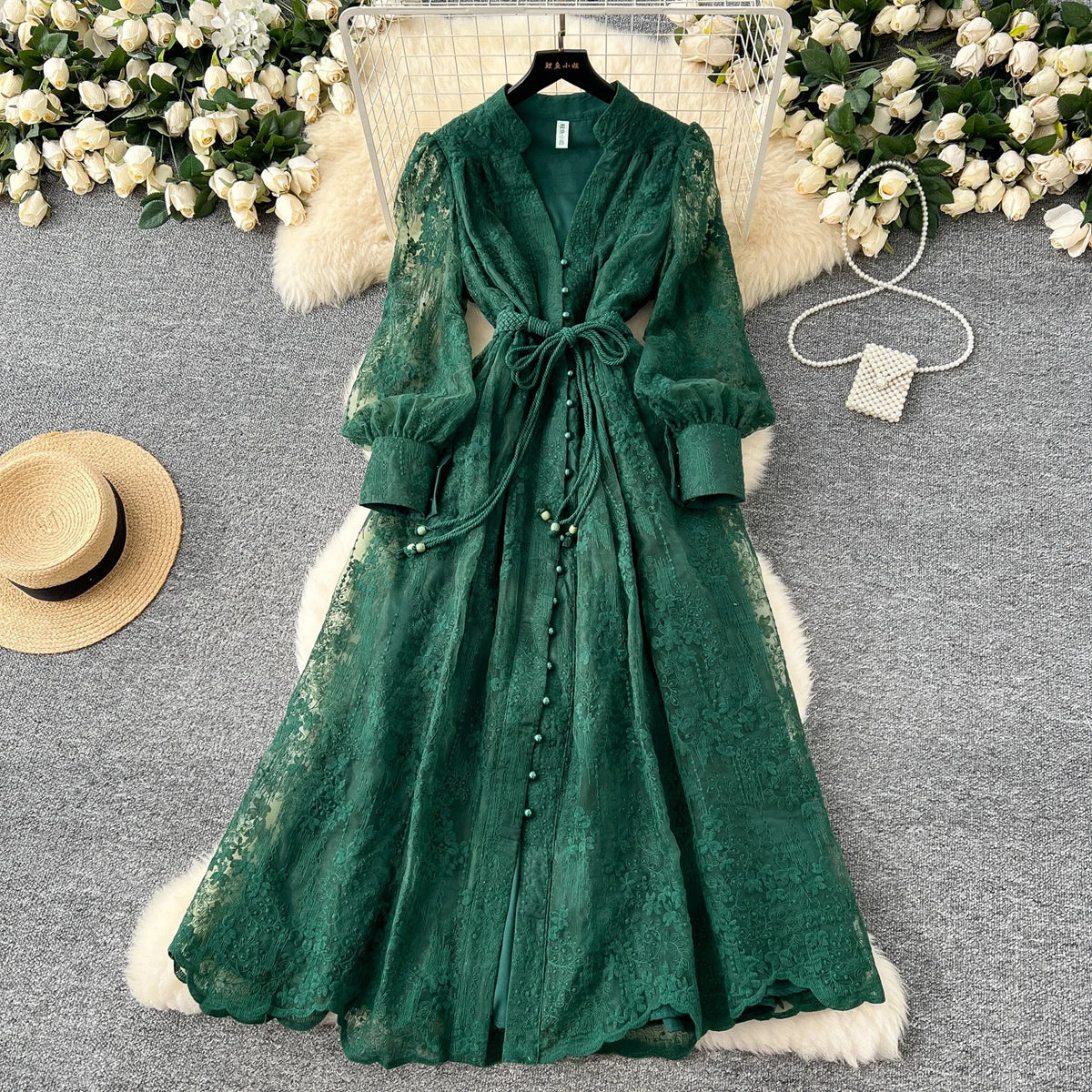 Intricate Embroidery Sash Evening Dress