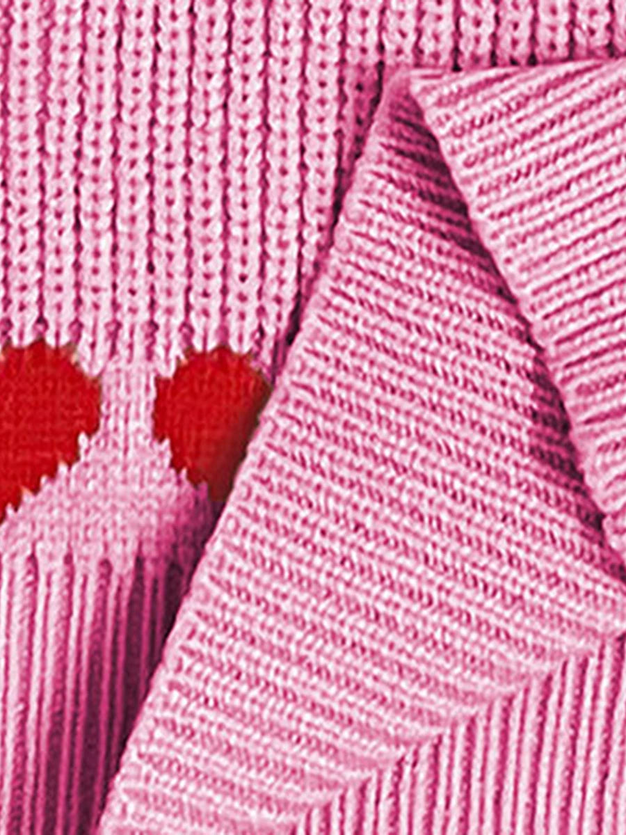 Women Valentine's Day Knit Sweater Heart Print Long Sleeve Round Neck Pullovers Fall Winter Casual Loose Knitted Jumpers Tops
