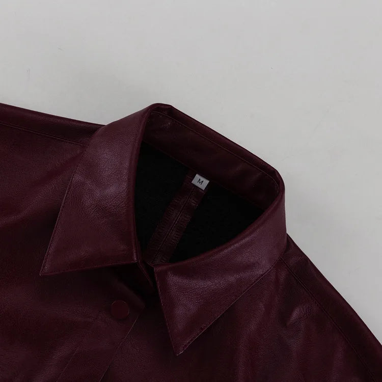Faux Leather Two Piece Dress Coat Set