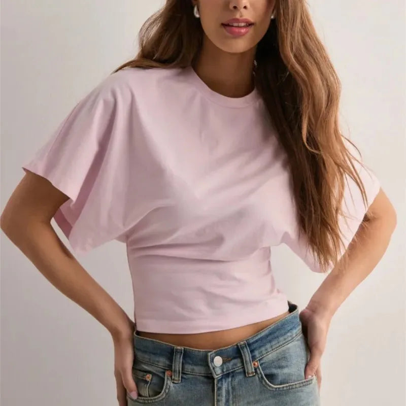 Solid Color Round Neck T Shirt