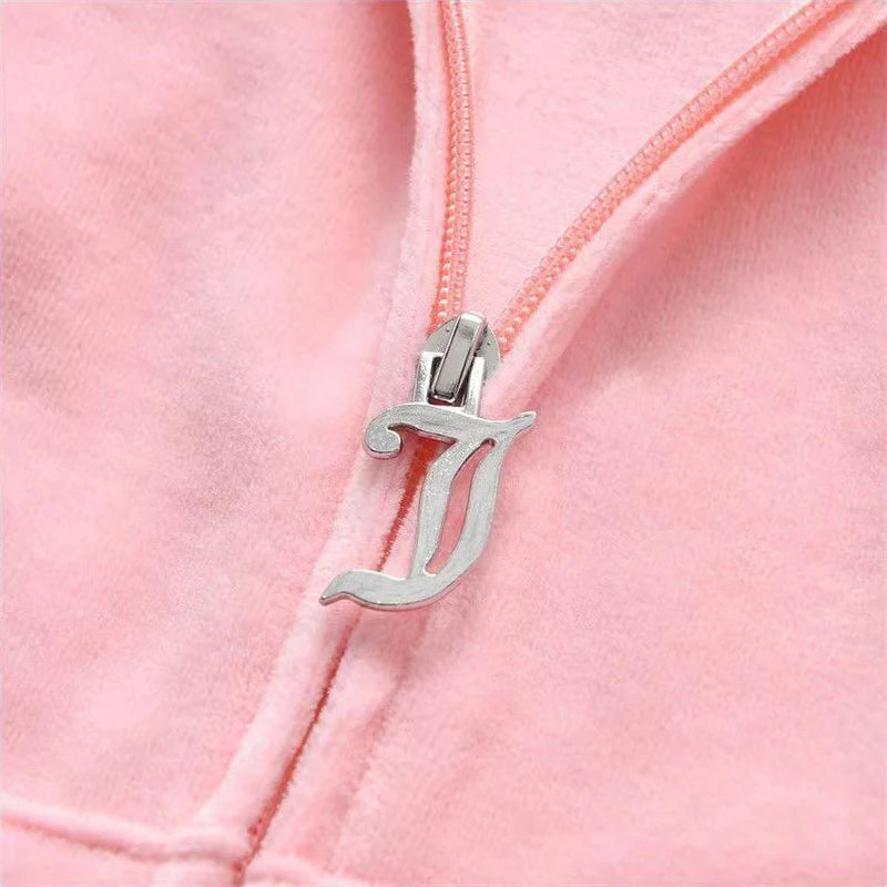 Soft Velvet Hooded Two Piece Tracksuit Set for Women