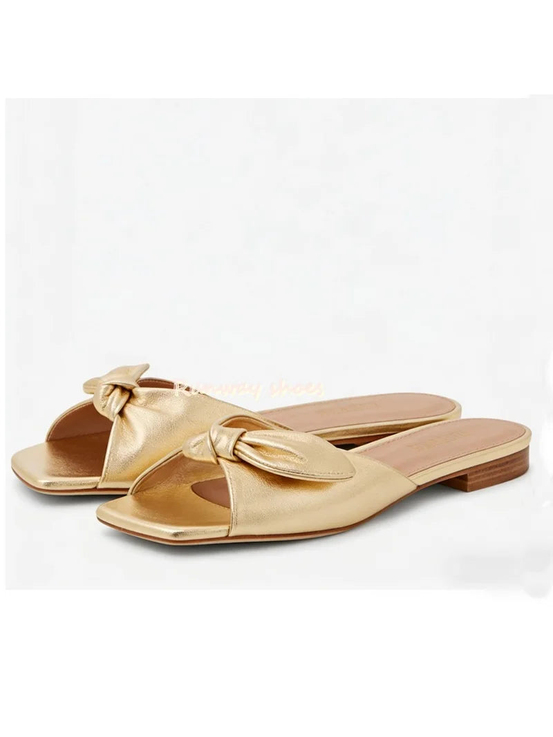Flat Gold Leaf Decoration Slip On Sandals for Women