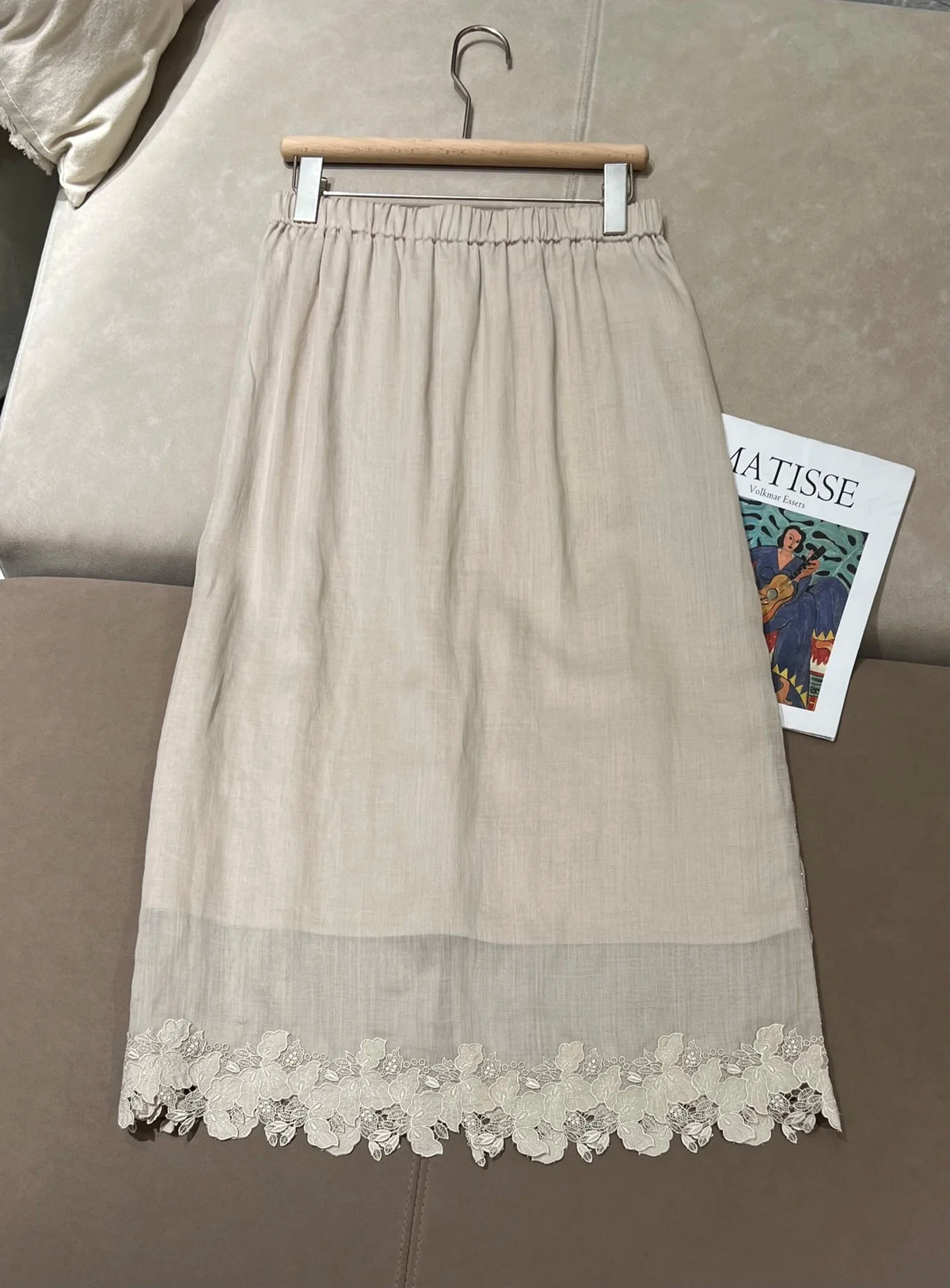 Embroidered Linen Blouse And Midi Skirt Set for Women