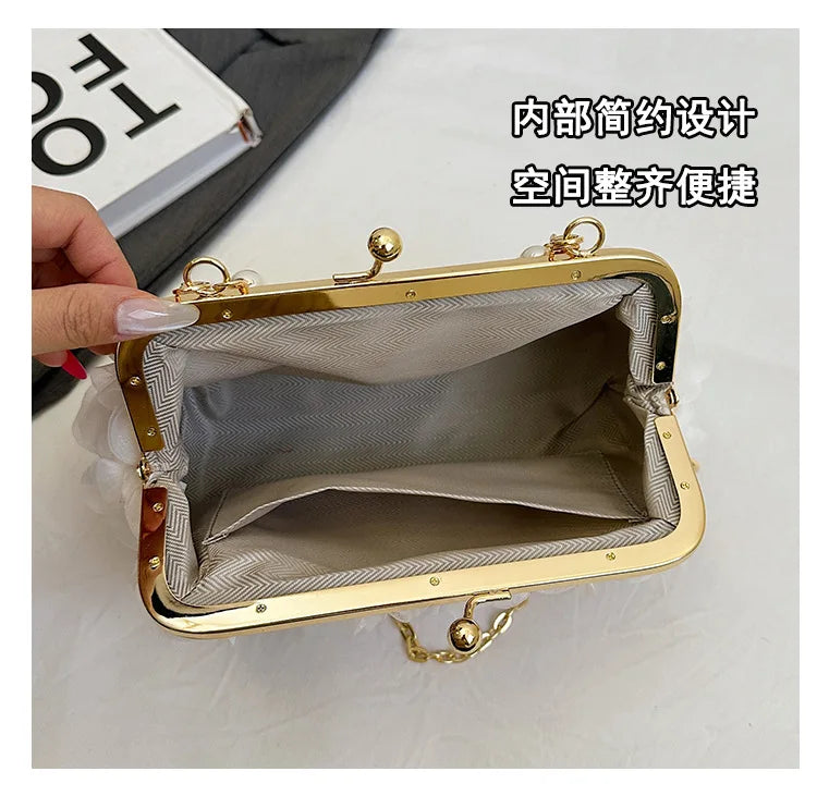 Pearl Floral Chain Evening Crossbody Bag