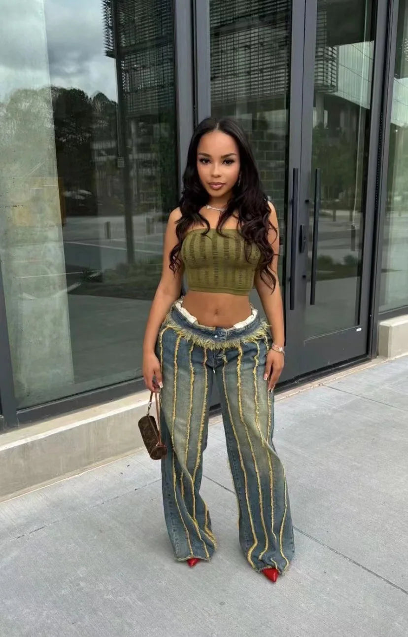 High Waist Tie Dye Slight Stretch Wide Leg Jeans For Women