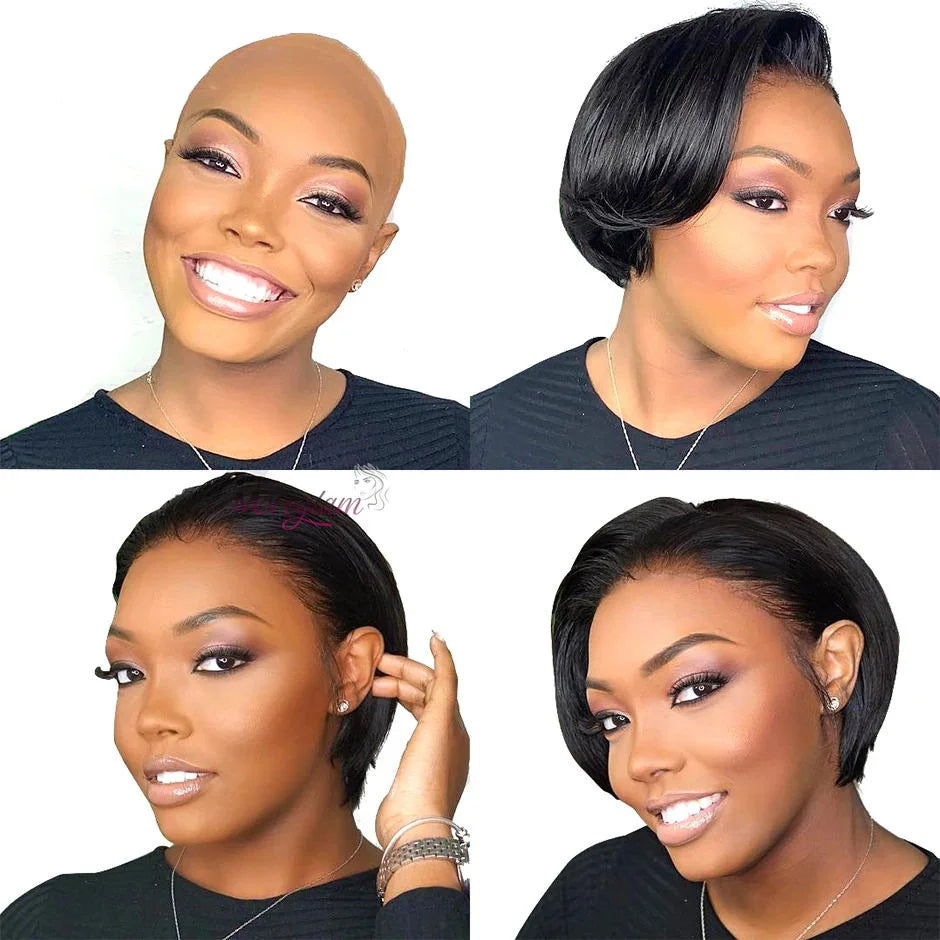 Wig HD Transparent Lace Front 13x4 Pixie Cut Bob Indian Hair Pre Plucked 200 Density