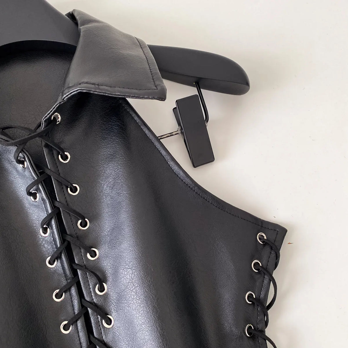 Retro Lace Up Faux Leather Sleeveless Bustier Top for Women