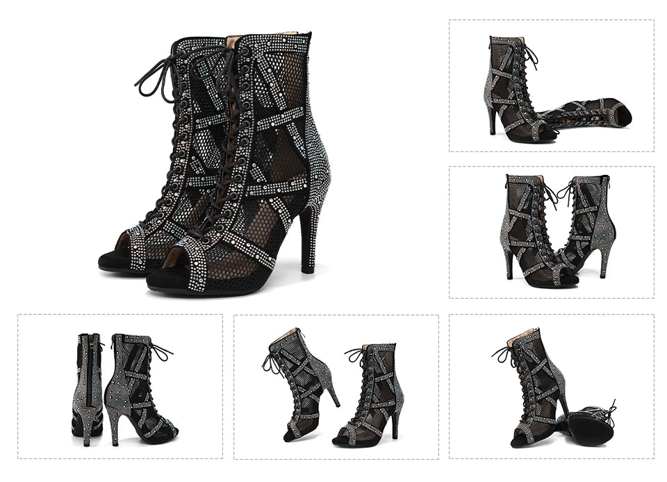 Rhinestone Stiletto Latin Dance Ankle Boots for Women