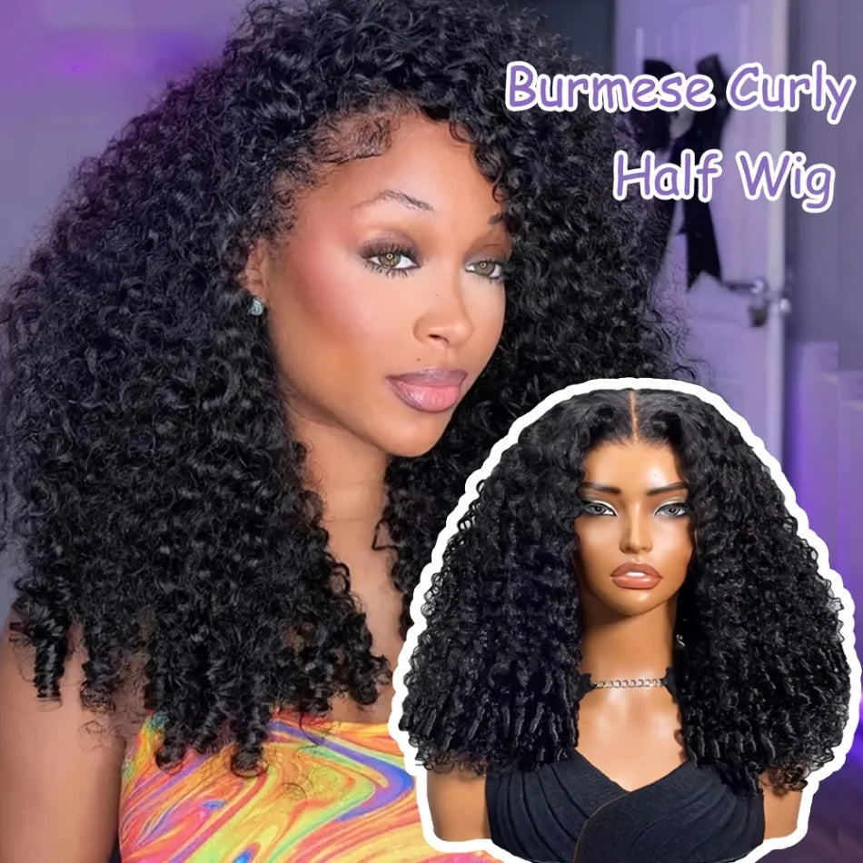 Seamless Curly Human Hair Glueless Half Wig for Women