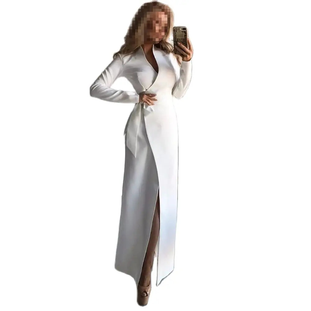 White Long Women Jacket Blazer 1 Piece Formal Prom Party Casual Coat Stand Lapel Clothing Custom Made Outerwear Costume 2024
