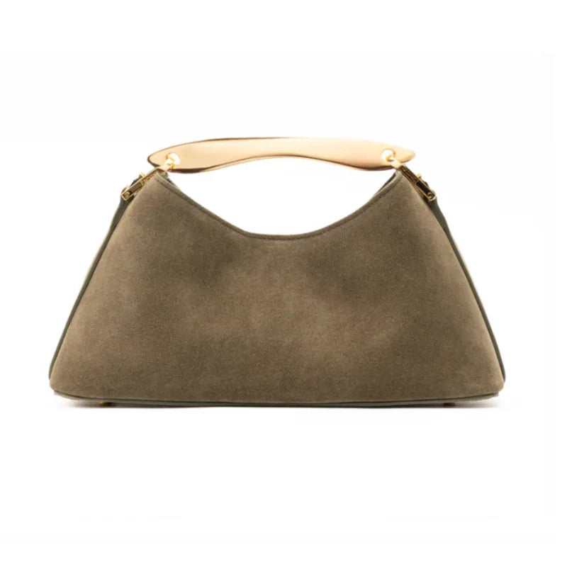 Mini Boomerang Faux Suede Bag, Luxury Designer Handbag for Ladies Elegant, Women's Fashionable Shoulder Bag with Metal