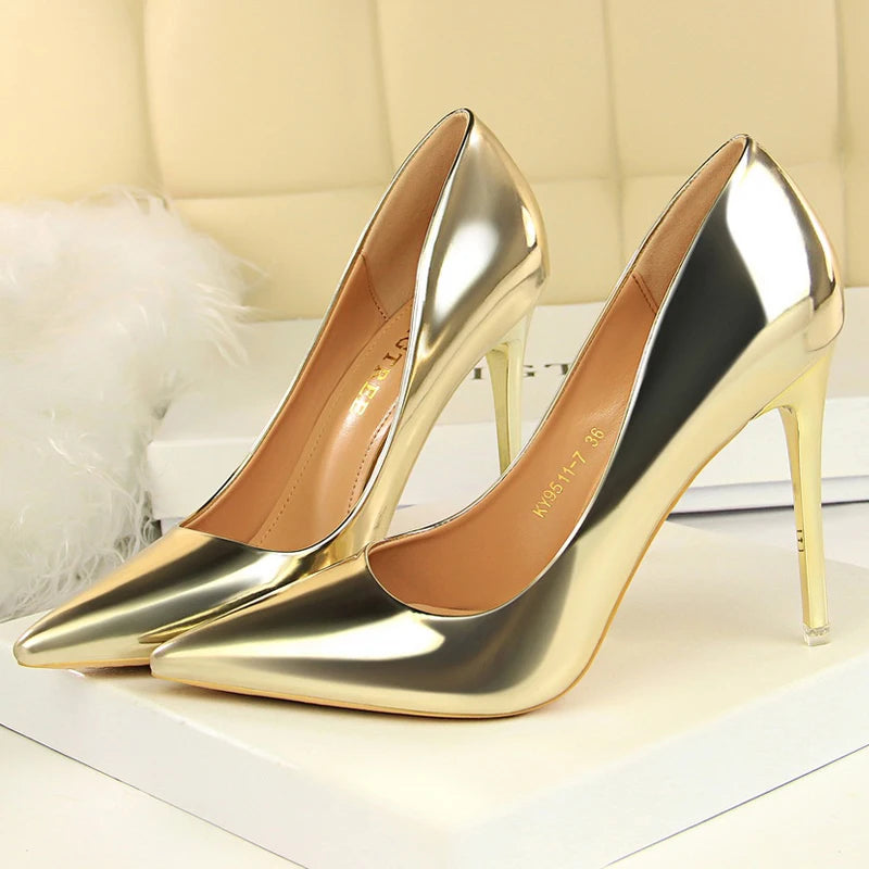 Classic Patent Leather Stiletto High Heel Pumps for Women