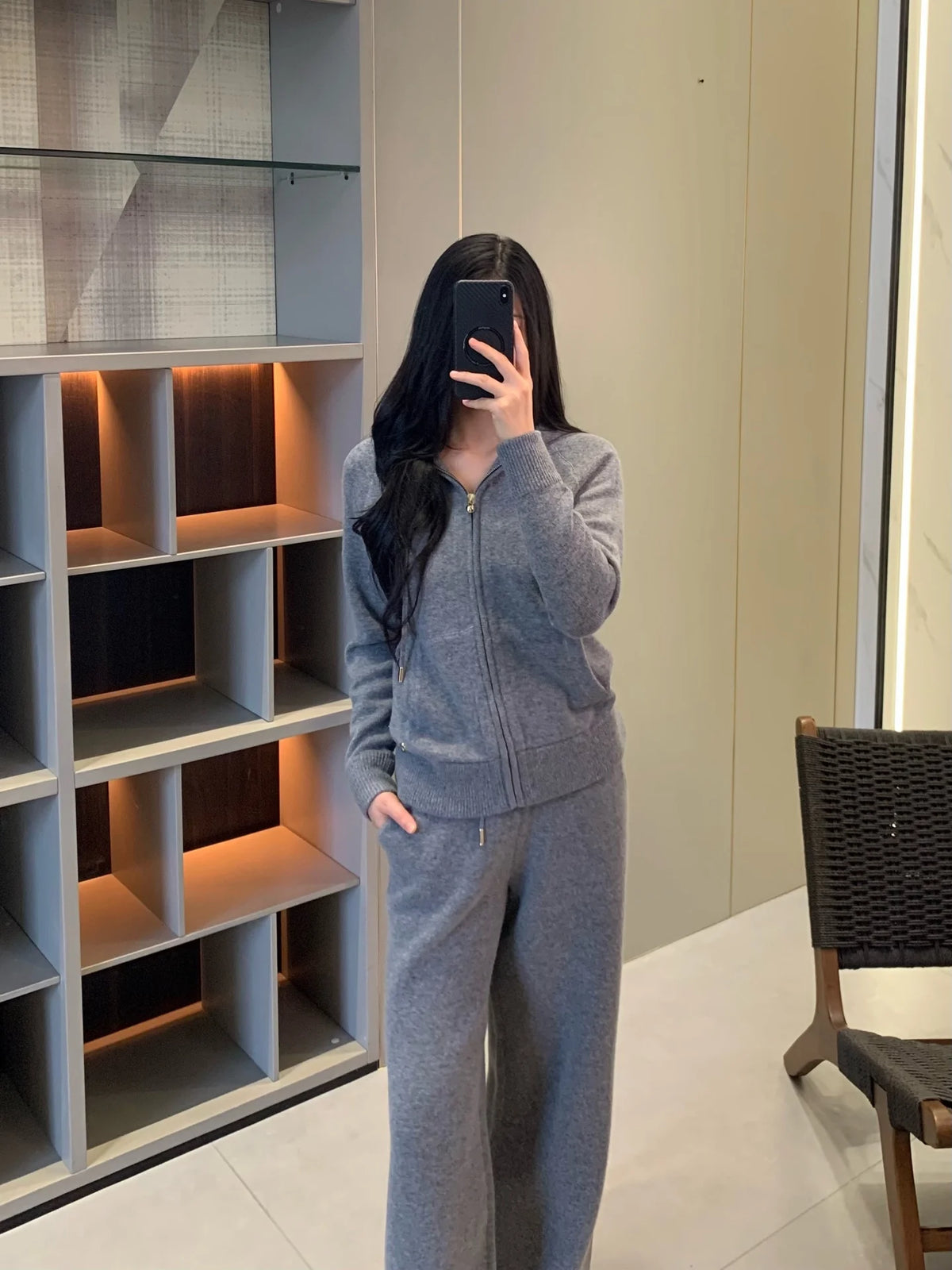 Hooded Knit Two Piece Set With Elastic Waist Pants For Women
