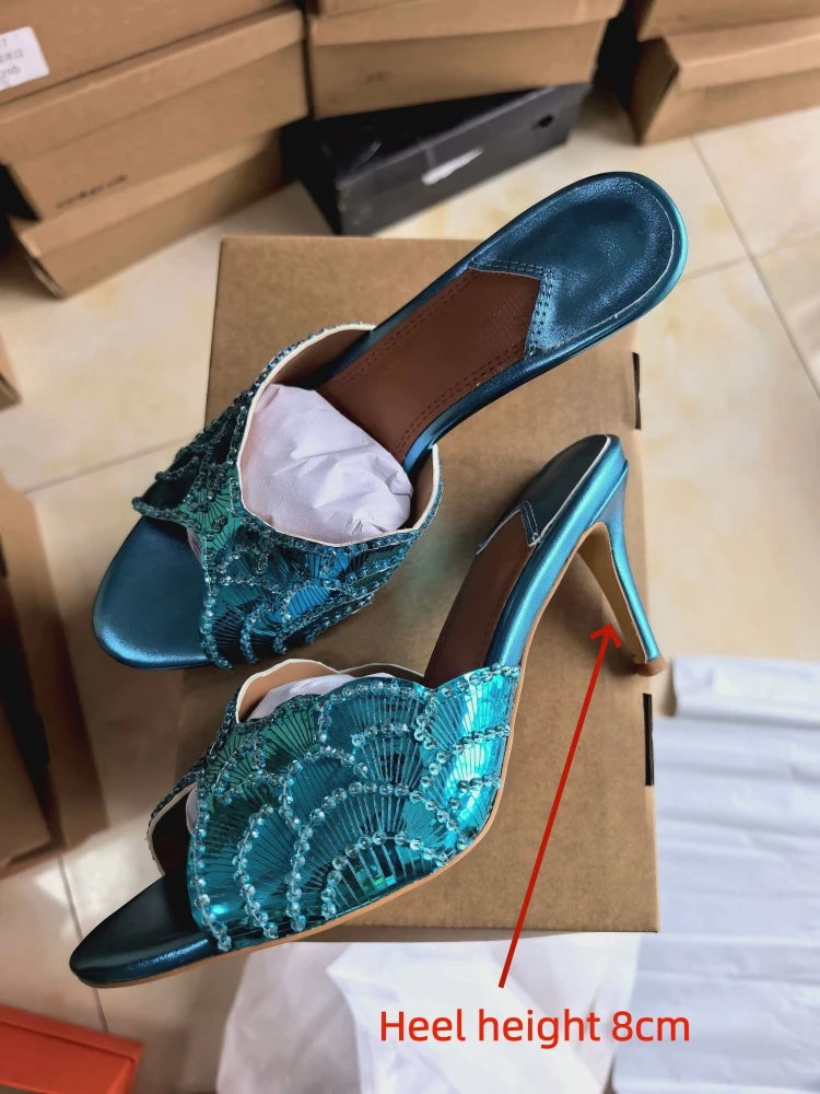 Luxurious Sparkling Fish Mouth Strap Sandals for Women