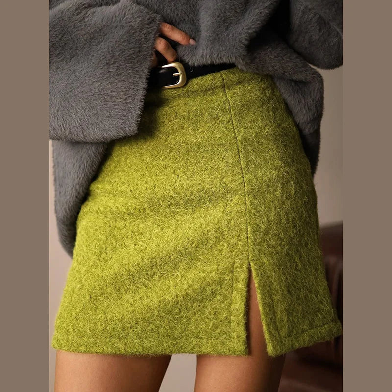 Vintage Suede Jacket and Mini Skirt Two Piece Set for Women