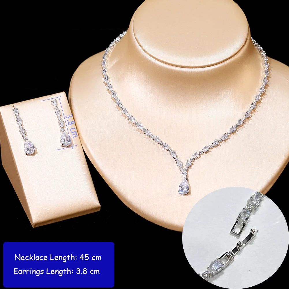 Cubic Zirconia Water Drop Wedding Jewelry Set for Women