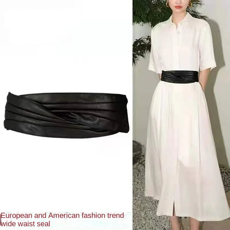 Decorative Wide Leather Waist Cinch Belt for Women