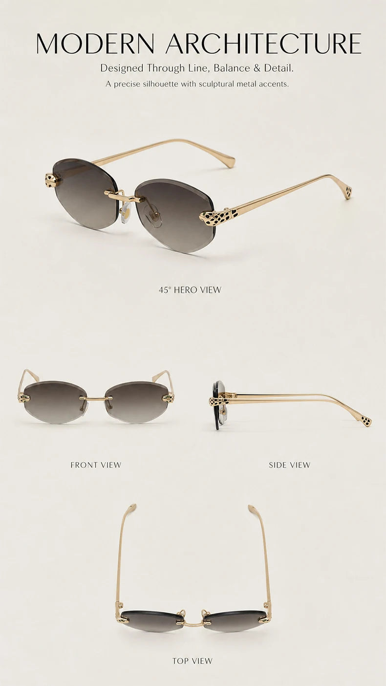 Gold Rimless Hexagon Sunglasses