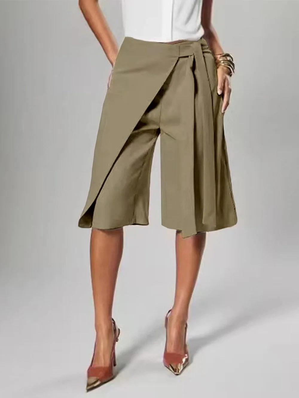 Patchwork Elastic Waist Wide Leg Pants for Women