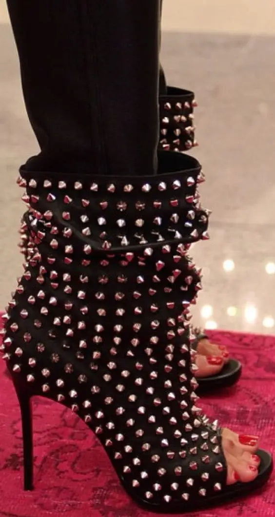 Luxurious Studded Leather Zip Ankle Boots for Women
