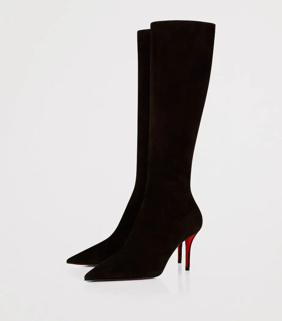 Leopard Print Pointed Toe Stiletto Knee High Boots for Women