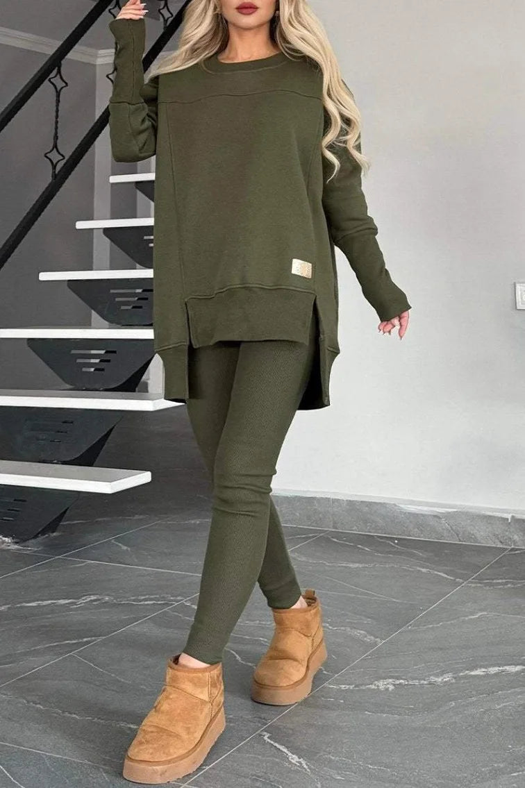 Casual Long Sleeve Two Piece Pullover Set for Women