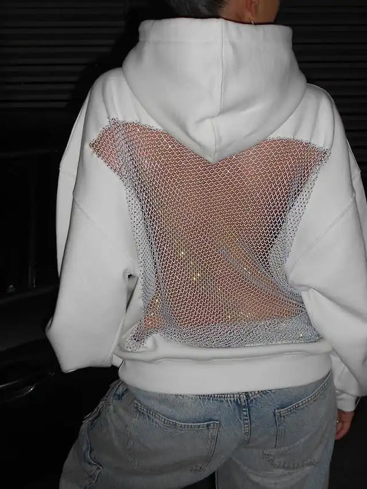 American Gothic Sexy Hollow Mesh Hoodie Y2K Clothes Womens Fashion Translucent Pullover Sweatshirt Casual Long Sleeves Jacket