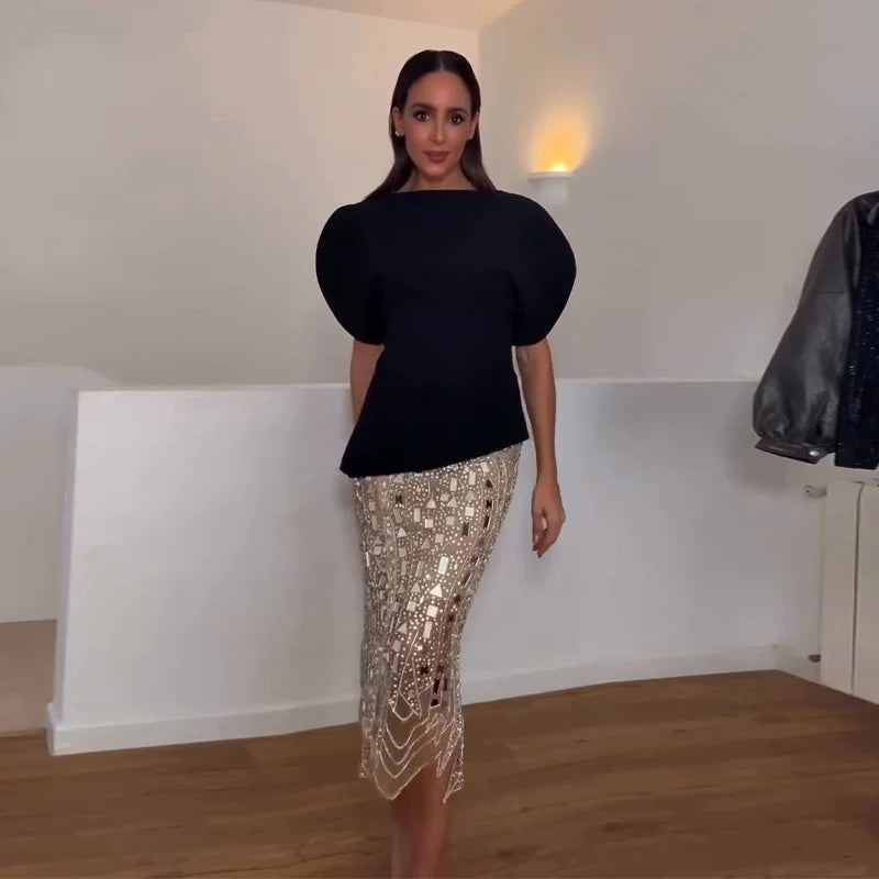 Sequin Wing Design Hooded Sweatshirt Pants Set For Women