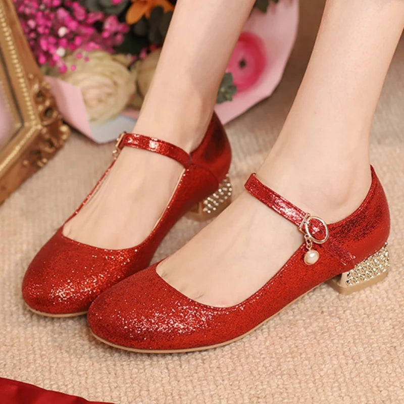 Sequined Square Toe Mary Jane Pumps