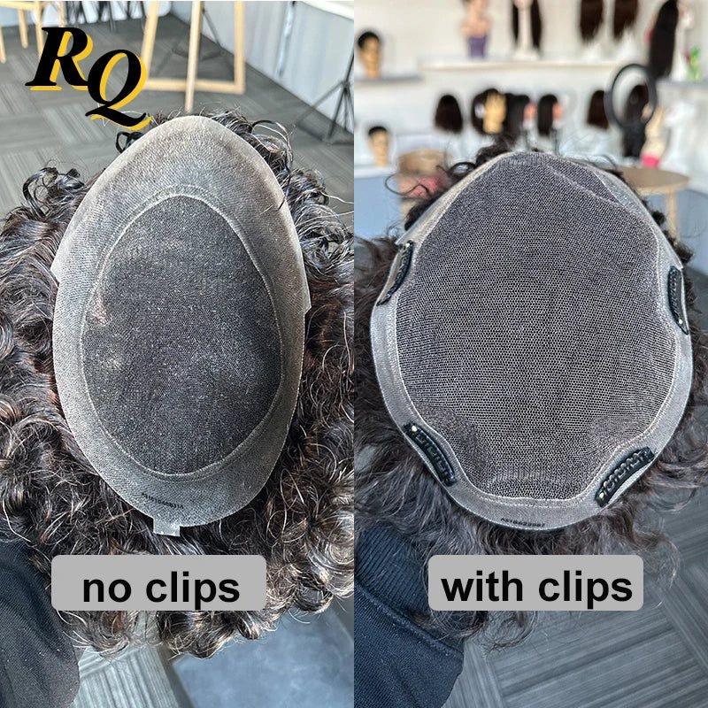 Stylish Curly Pre Cut Remy Human Hair Toupee System For Men